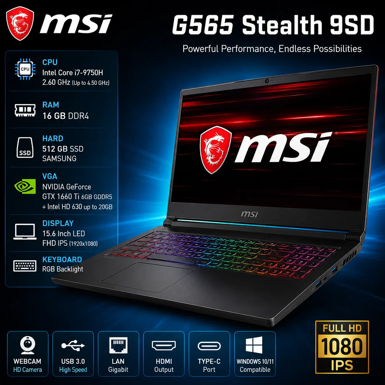 خرید لپتاپ MSI G565 Stealth 9SD CORE i7 9750H از فروشگاه آنالپ
